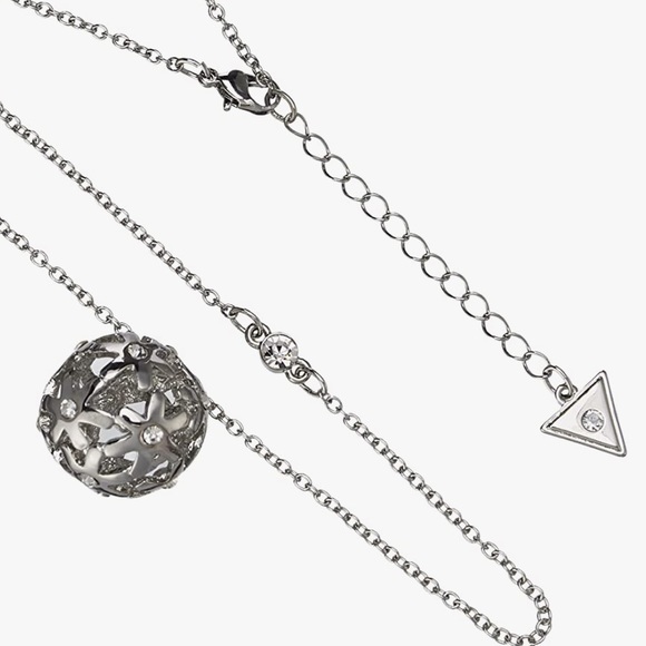 Guess Silver Floral Whimsical Ball Necklace with Crystal Flower Pendant, NWOT - Picture 3 of 14
